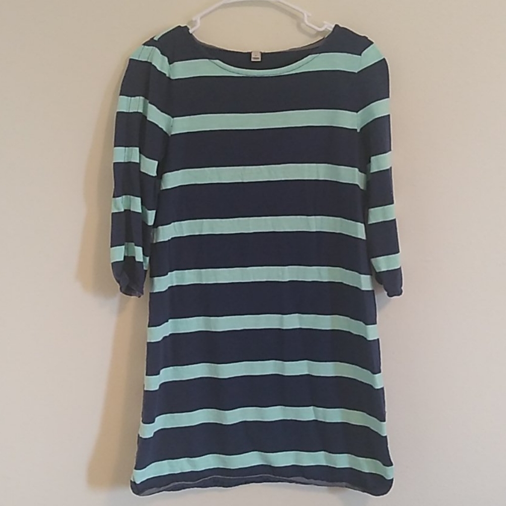 J Crew Teal and Blue Striped Cotton Dress